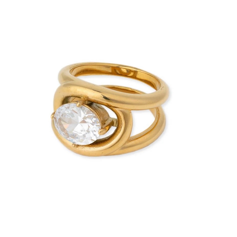 Statement 18k Gold Ring with Diamond-like Accent